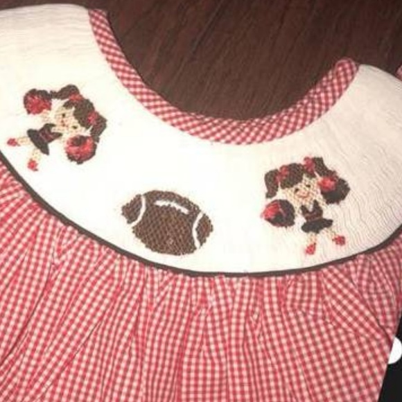 Smocked Red/Black Football Bishop Dress - Picture 2 of 2